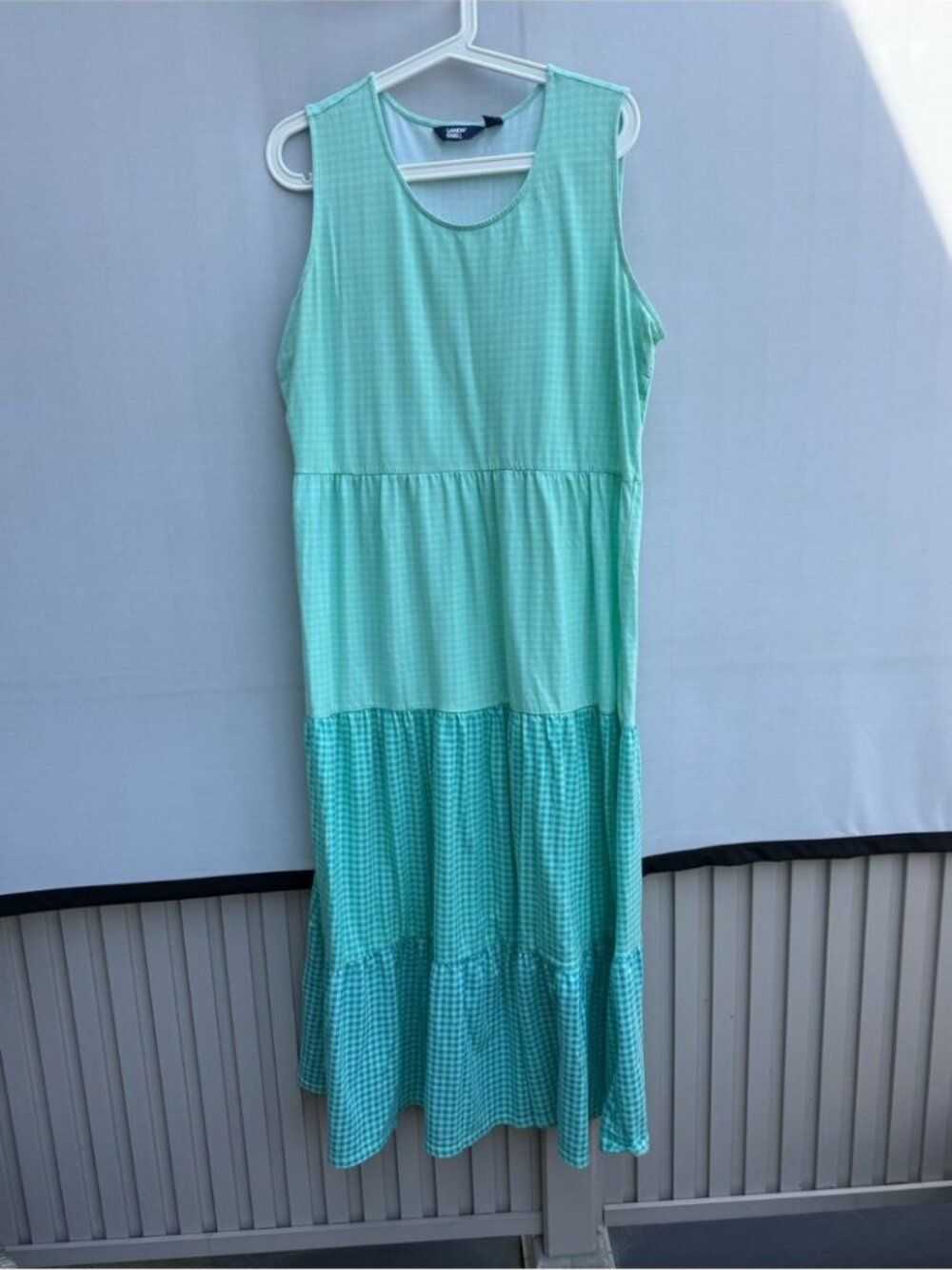 LANDS’ END green gingham check tiered maxi tank dress size XL/18 - Picture 3 of 8